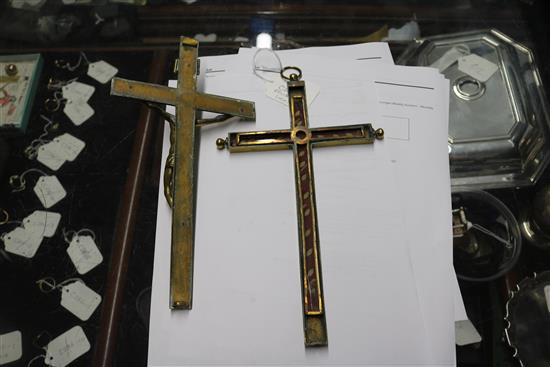 A late 19th century brass reliquary crucifix